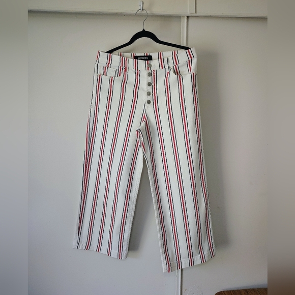 Express Women's High Waisted Striped Button Fly Cropped Wide Leg Jeans Stretch - Picture 16 of 17